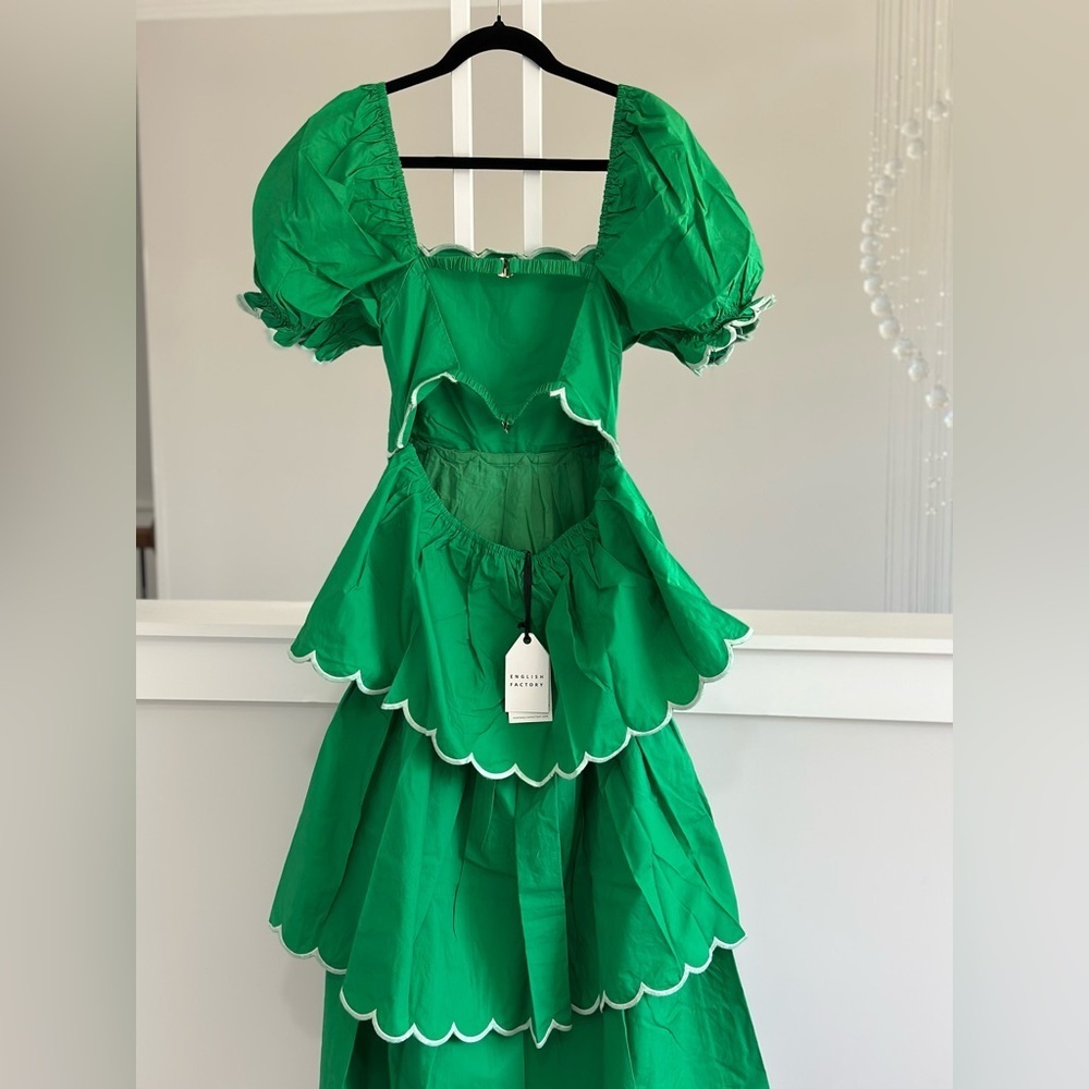 Anthropologie English Factory Green Tiered Dress with Scalloped Edges - Picture 6 of 8